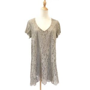 Show Me Your MuMu Kylie Grey Lace Mini Dress Medium Short Sleeves V-Neck